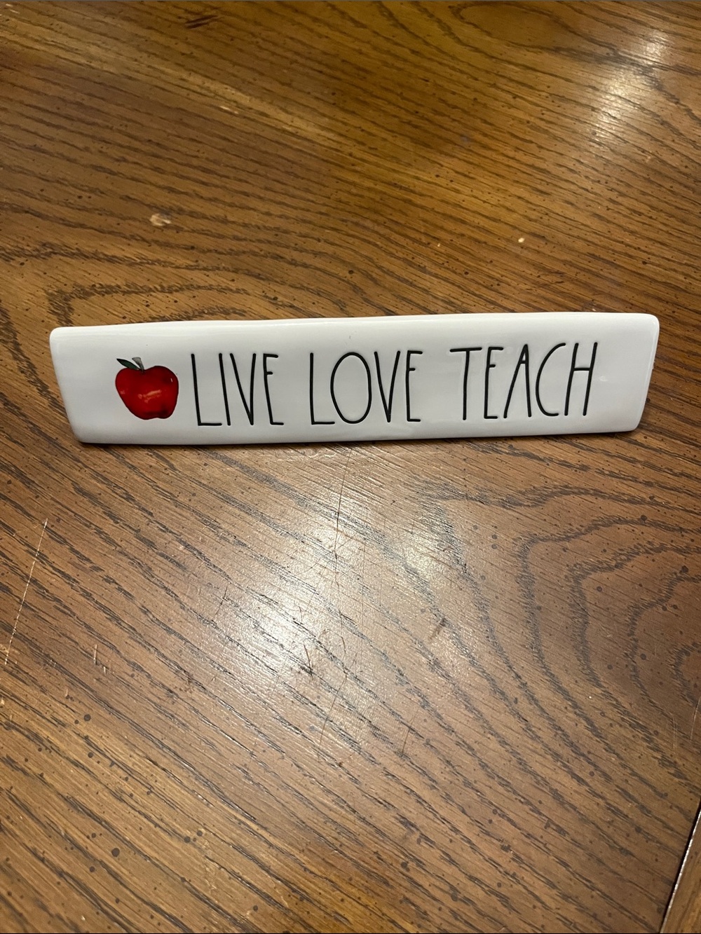 Rae Dunn Live Love Teach Ceramic Desk Sign - White with Red Apple